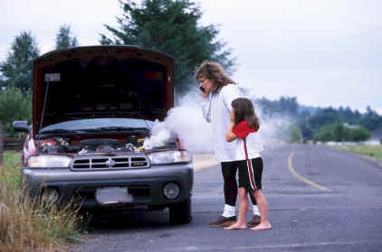 Automobile with smoke billowing out